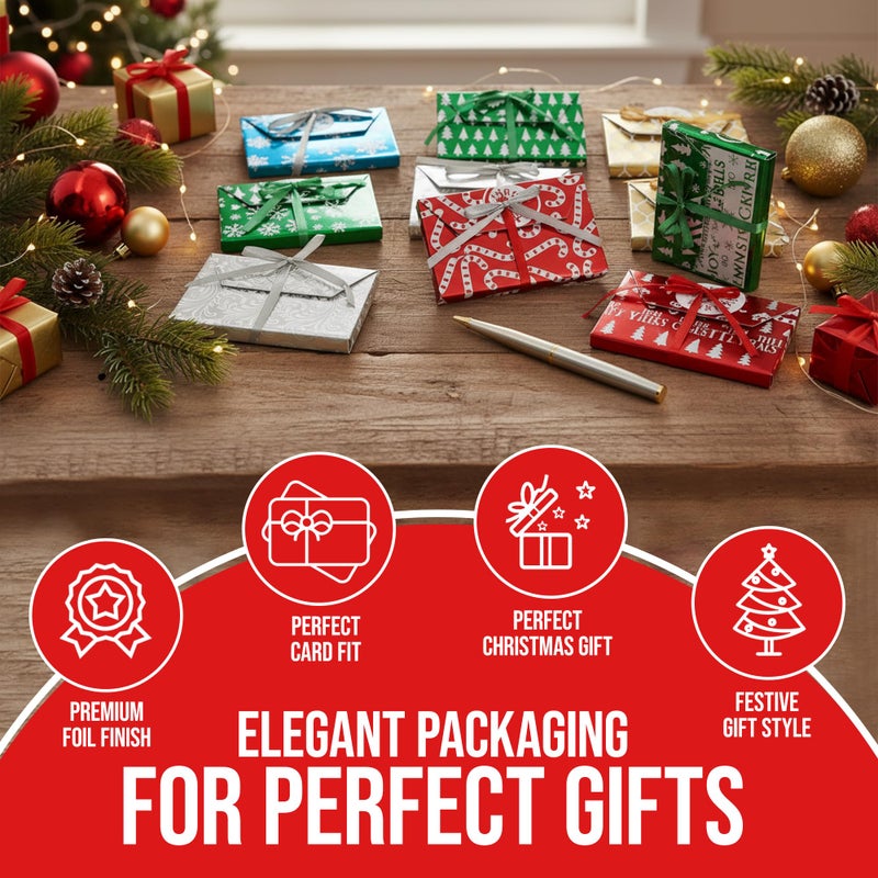 Iconikal 9-Pack Christmas Holiday Foil Embossed Gift Card Holder Boxes with Ribbons Cash Money Presents - Image 2